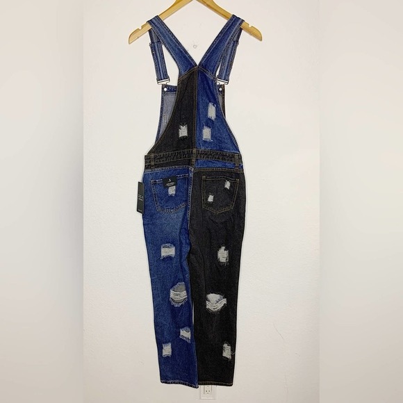 NWT Fashion Nova American Bazi The Simple Life Two Tone Denim Overalls $49.99 - Picture 6 of 7
